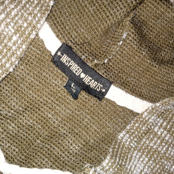 4 for $10 Inspired Hearts Green & White Sleeveless Knit Lace Front Hooded Top L - Picture 8 of 8